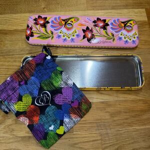 Brighton Watch Tin Empty Pouch Pencil Jewelry Gift Box Pink Bird Yellow Storage